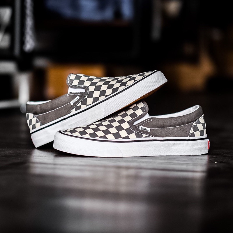 V4NS SLIP-ON CHECKERBOARD PEWTER/TRUE WHITE CLASSIC ORIGINAL 100%