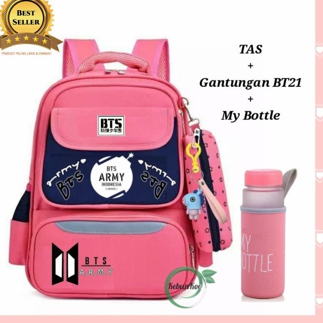 [JFLMG5754] TAS SEKOLAH WANITA BACKPACK ANAK PEREMPUAN BTS ARMY BONUS BT21 BOTOL - Pink Navy