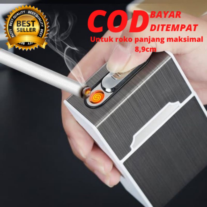 Tempat Rokok - Kotak Rokok - Tempat Rokok Plus Korek 20 Slot dengan Korek Elektrik Pyrotechnic