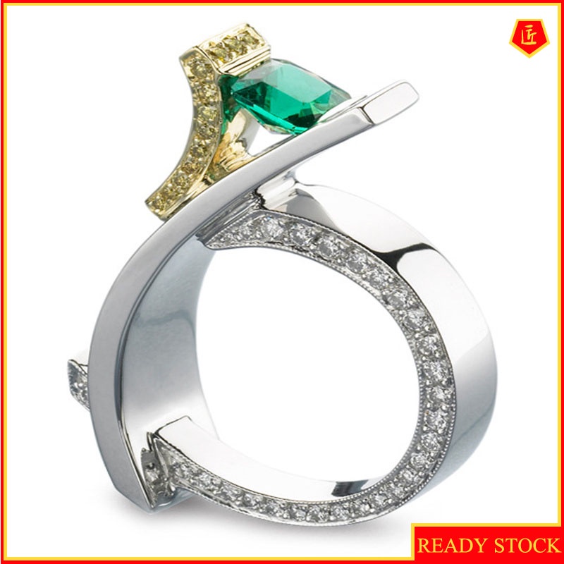 [Ready Stock]Creative Inlaid Green Crystal Square Diamond Ring