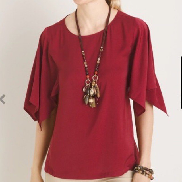 atasan wanita / blouse sutra merah chicos