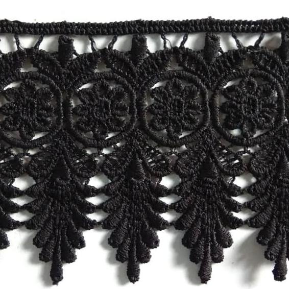 Renda Giper Bordir Lebar 10 cm Motif Pinus - Hitam (15 yard)