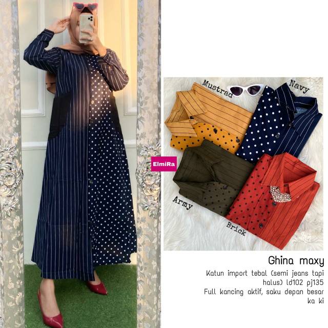 Ghina maxy dress gamis motif polka by elsire