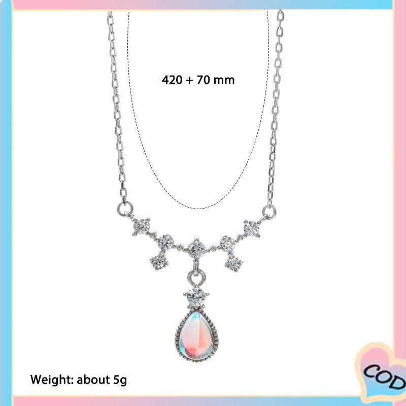 COD❤️ Kalung Fashion Wanita All-match Niche Design Light Luxury Moonstone Water Drop Necklace-A.one