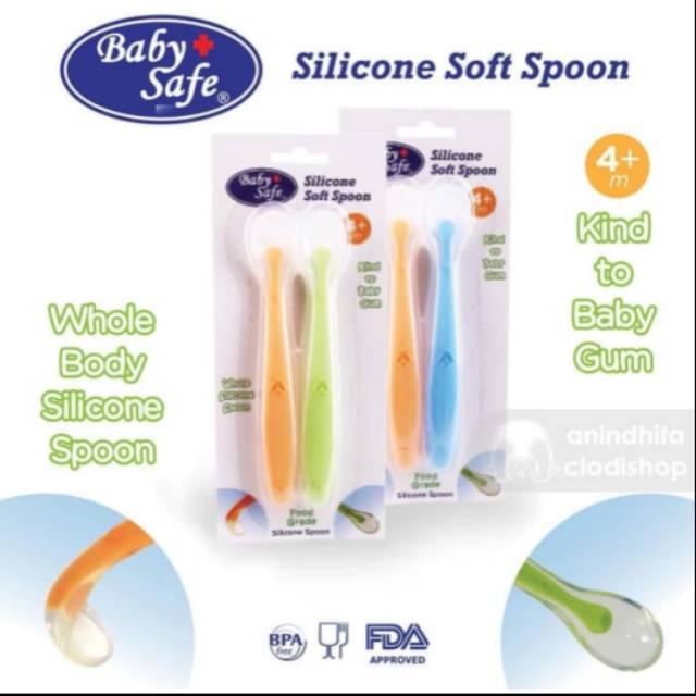 baby safe silicone soft spoon set isi 2 sendok bayi full silikon