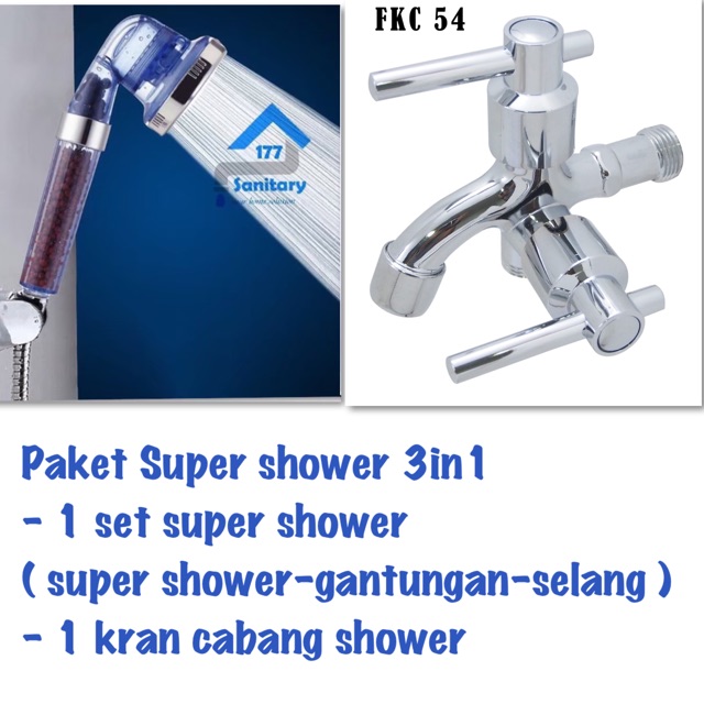 Paket  Super Shower Mandi Hemat Air 3in1 S17A11- HandShower Tekanan Turbo Semprotan Hand Shower high pressure water saving biru