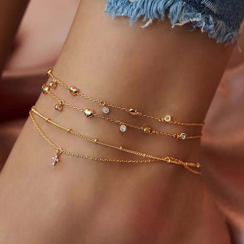 Cross love Chain Anklets for Women Foot Accessories Summer Beach Barefoot Sandals Bracelet ankle on the leg Female