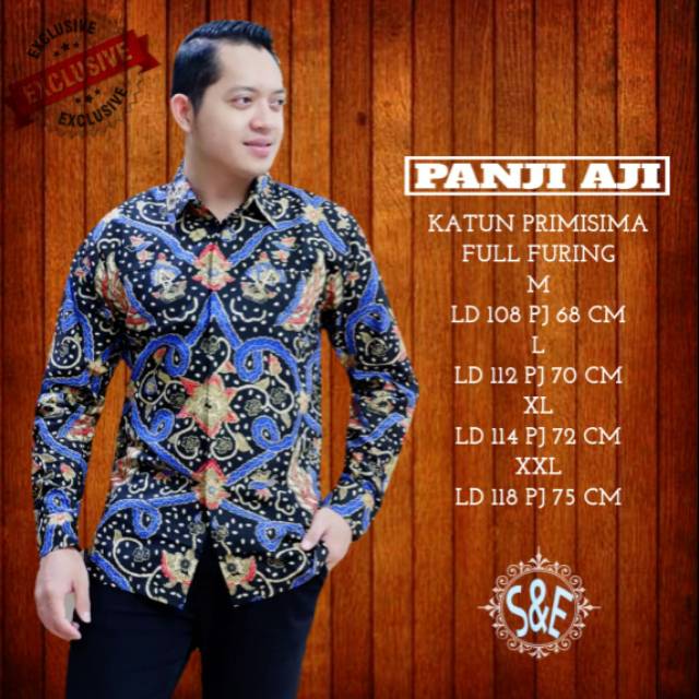 Kemeja Batik Lengan Panjang Warna Biru PANJI AJI Batik Lapis Furing