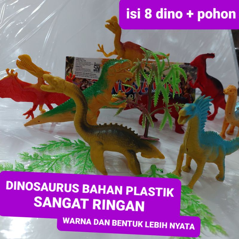 Image of mainan hewan dinosaurus dino bahan plastik isi 8 dino + pohon - JURASIC PARK #4
