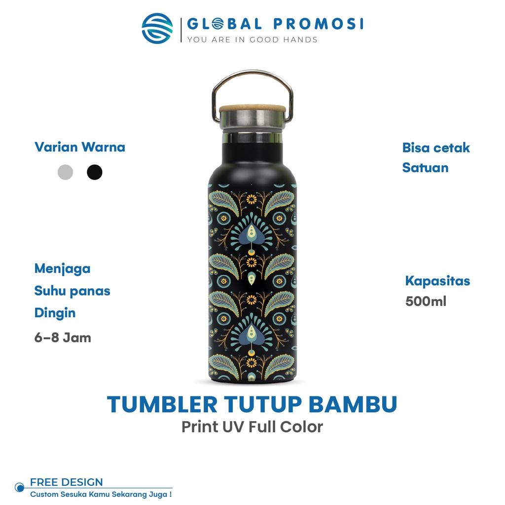 Tumbler Termos Tutup Bambu Custom UV Print Cetak Berwarna Express Tanpa PO