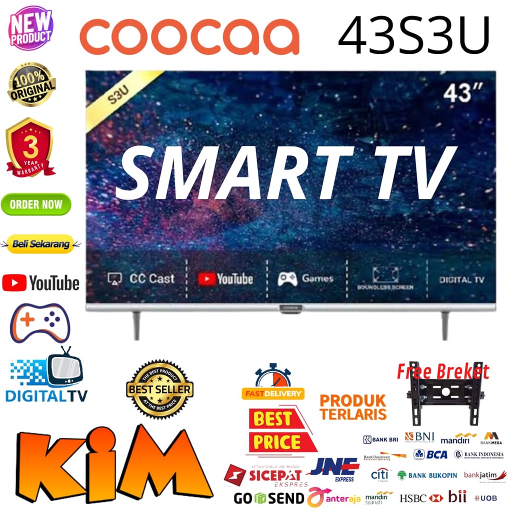 FREE BREKET!!! LED COOCAA 43S3U SMART DIGITAL Bezel Less Digital