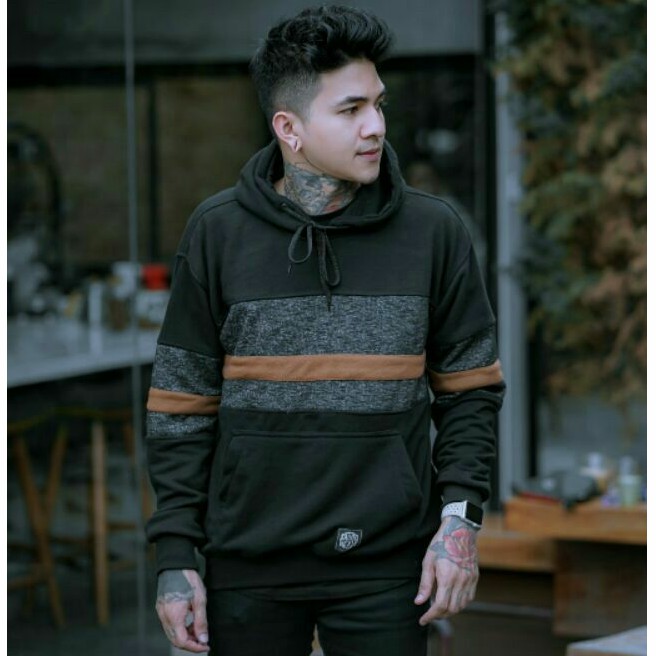 Sweater Hoodie Hitam Abu Orange Jaket Polos Pria