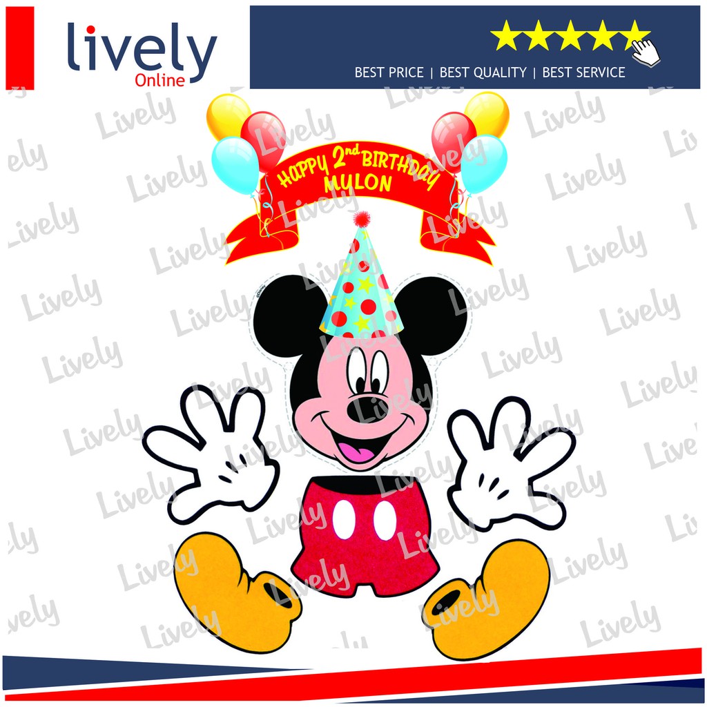 CUSTOM NAMA CAKE TOPPER MICKEY MOUSE 02 KARAKTER HIASAN KUE HBD HAPPY BIRTHDAY