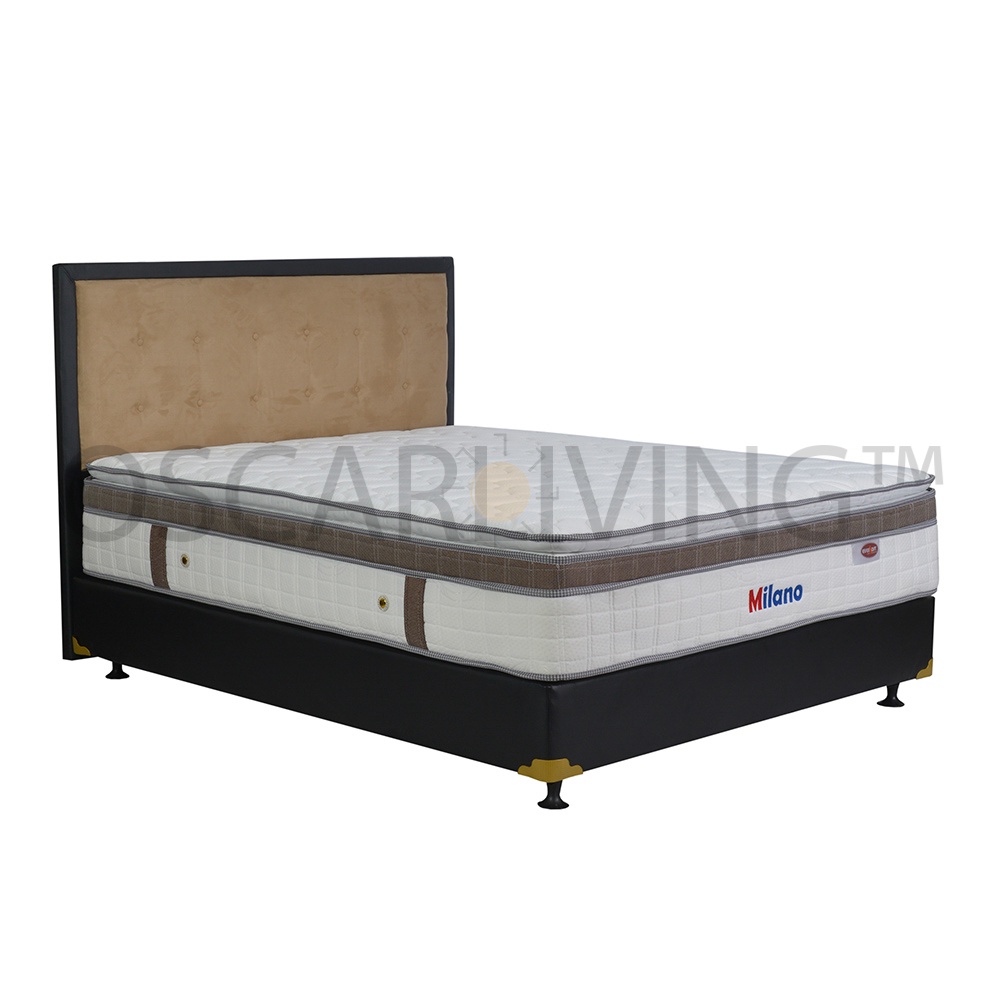 Eversoft Milano Kasur Spring Bed Plushtop Pillowtop 33Cm Latex Spring Oreo HB Queenstown [Fullset/Kh