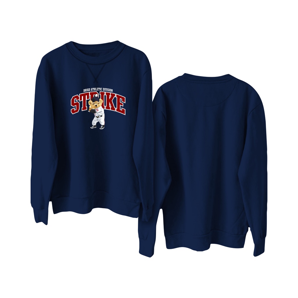BRIGO Basic Sweatshirt BERUANG STRIKE II Sweater Crewneck BRIGO Sablon DTF Fleece Cotton M-XXL (Pria &amp; Wanita) Free stiker&amp;Gantungan Kunci