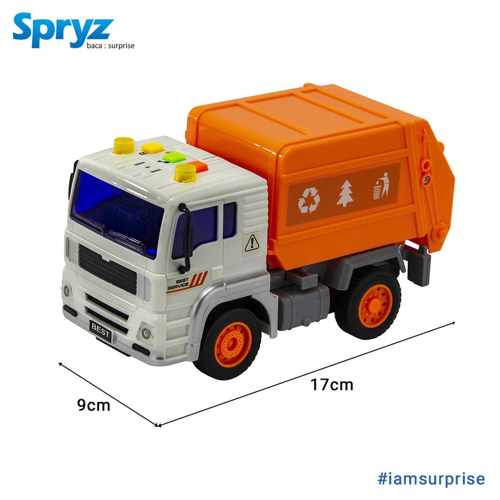 Mainan Truk Sampah 1:20 Spryz Citysquad dengan Mesin Friction, Lampu &amp; Suara