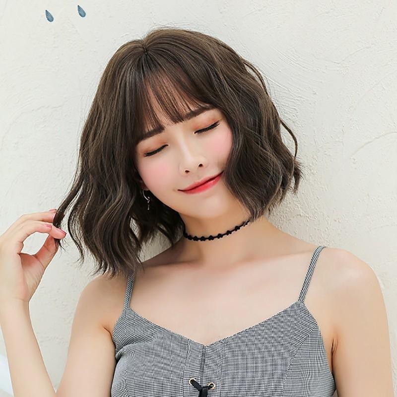 WDA-14 wig rambut palsu pendek bob wavy daily natural wanita hitam dark brown cokelat