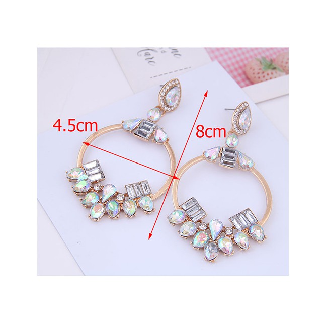 LRC Anting Tusuk Fashion Gold Metal Ring Gemstone Stud Earrings A59282