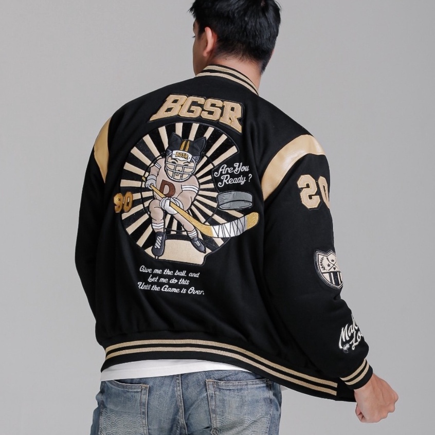 BGSR Jacket Varsity baseball Pria Bahan Fleece Cotton Full Bordir High Quality