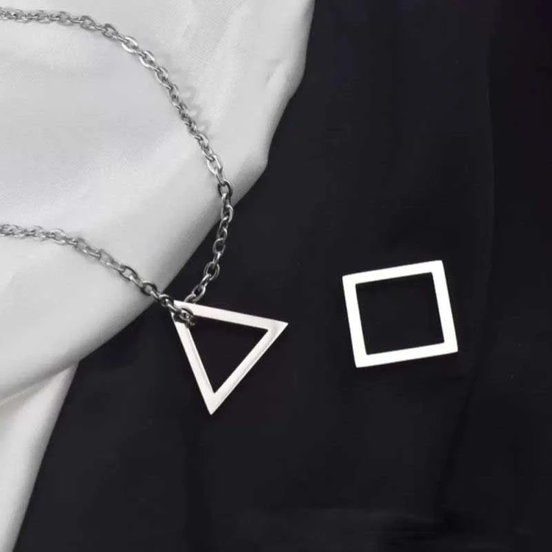 Square Triangle Rock Necklace,Geometric Stacking Streetwear Hip Pop Necklace Couple Necklace