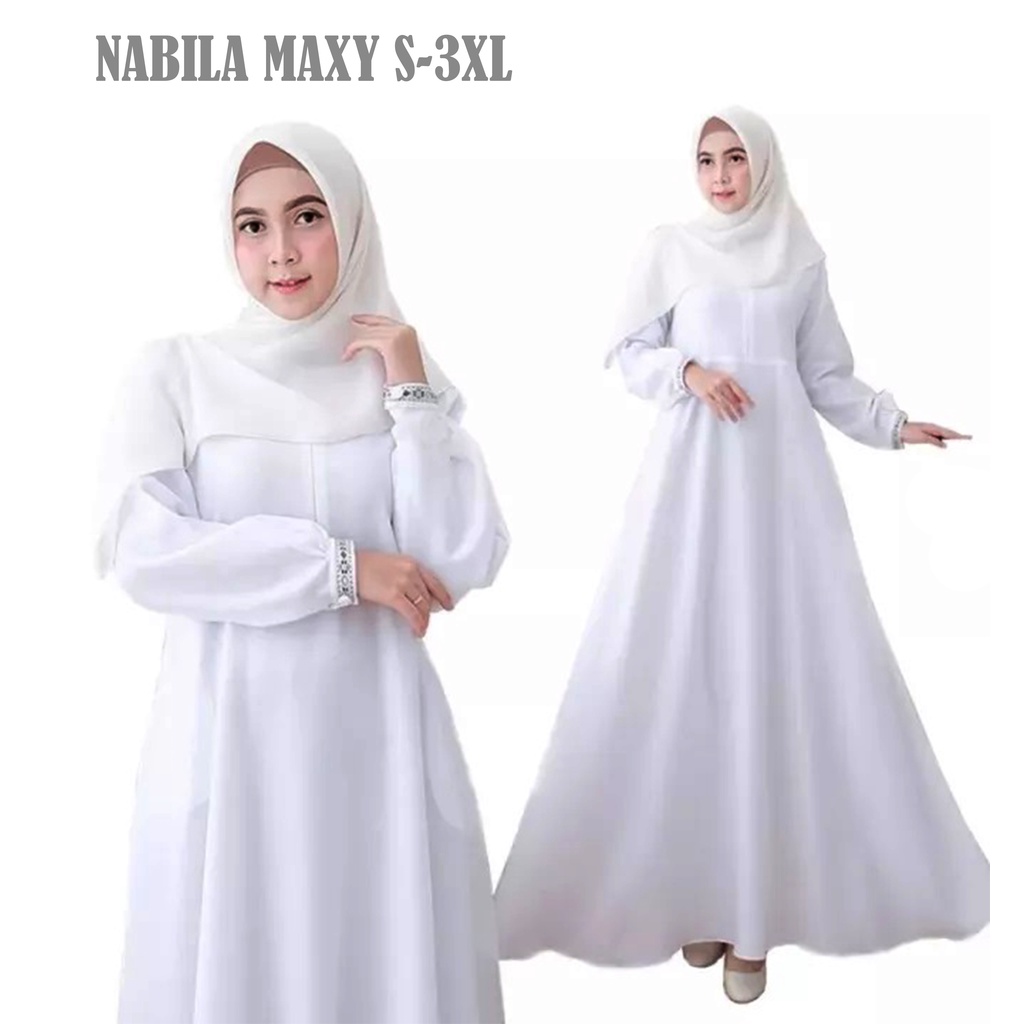 Gamis Putih Bersih Gamis Nabilla Maxy MUSLIM GAMIS PUTIH BERSIH DAN HITAM GLITTER GAUN KONDANGAN M L