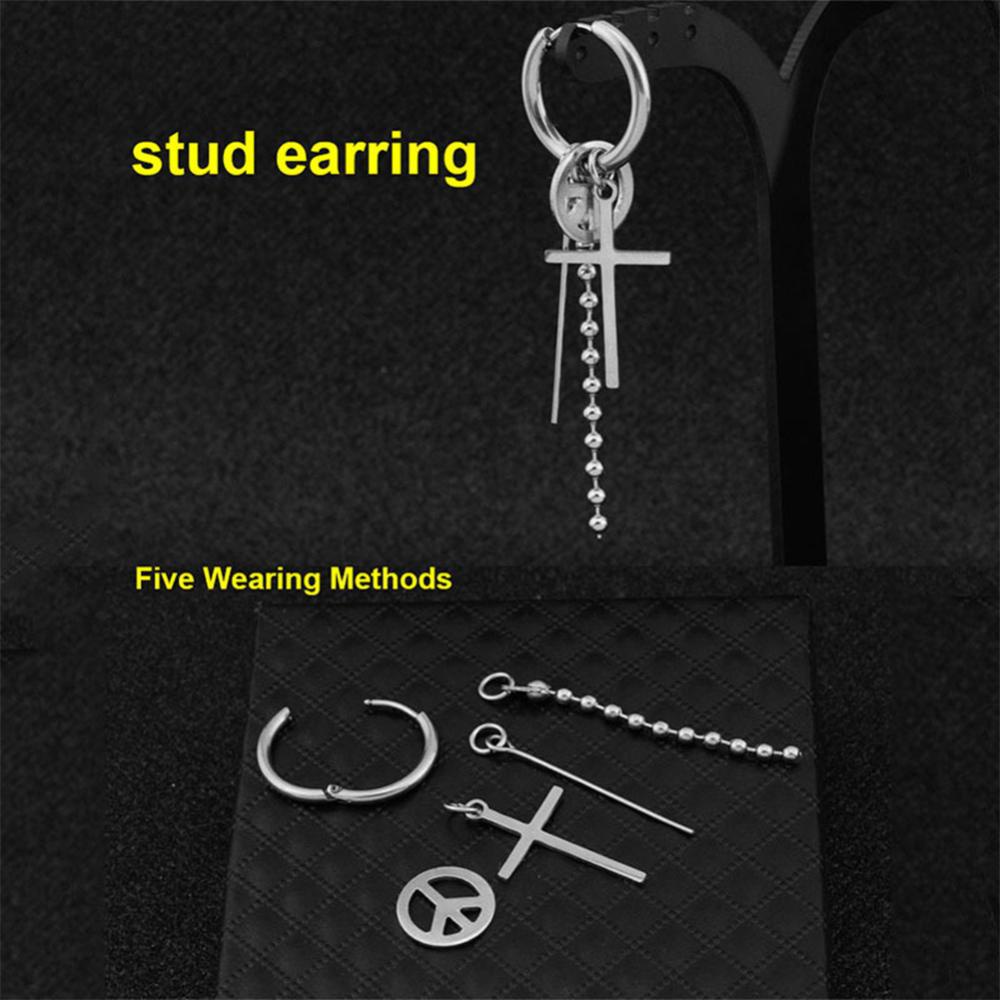 Timekey Anting Tusuk Rantai Panjang Desain Geometri Simple Bahan Baja Untuk Pria M5N5