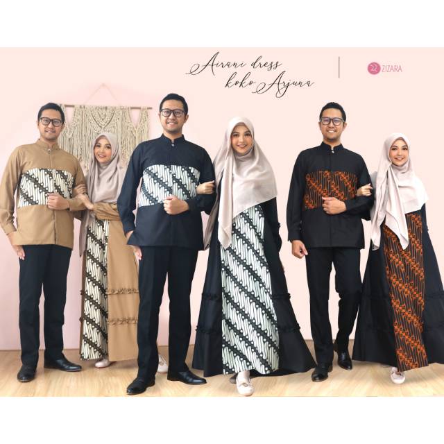 Sarimbit batik Airani dress dan Arjuna koko by zizara | Gamis Batik Bagus | Kemko Batik