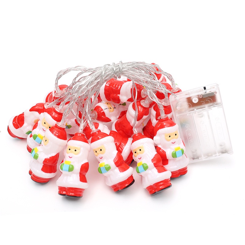 Lampu String 10 / 20 LED Tenaga Baterai Bentuk Santa Claus Untuk Dekorasi Pohon Natal