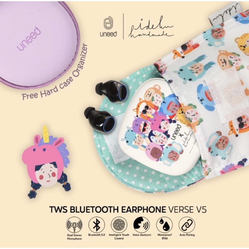 UNEED X IDEKUHANDMADE FACES EARPHONE TWS - V5