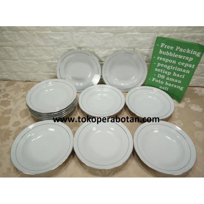 Grosir Piring Makan keramik  9inchi (lis emas) (perlusin) - Putih