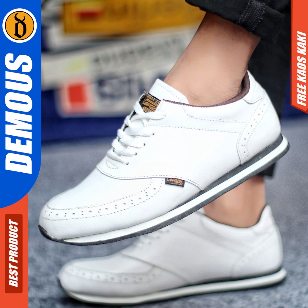 Sepatu Sneakers Kasual Pria Kulit Asli Hitam Demous Erza