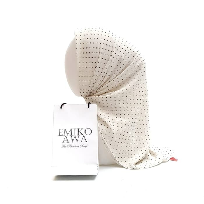 Jilbab Segiempat Motif PolkadotWhite / Emikoawa / Ceruti / Berkualitas