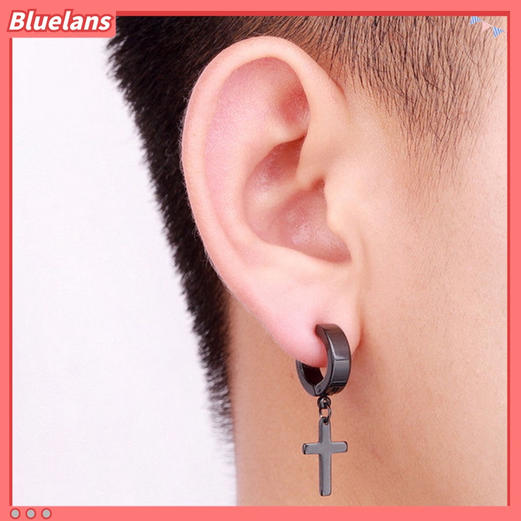 1 Pc Anting Hoop Dangle Cross Gaya Hip Hop Untuk Unisex