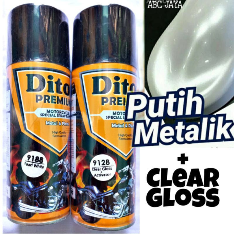 Paket Pylok Pylox Diton Premium 400ml Pearl White 9188 + Clear 9128 , Putih Mutiara Lembayung Metali