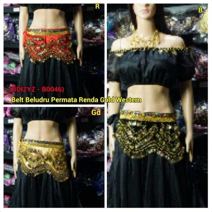 Belly Dance Belt Beludru Renda Gold Western - Emas