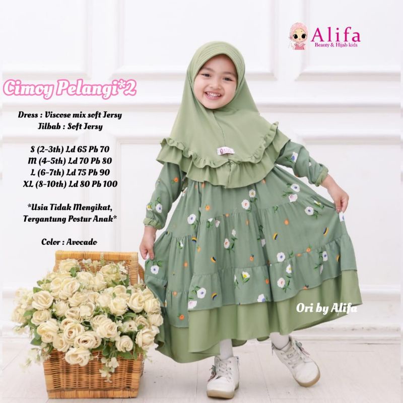 [Gamis Balita & Anak] Cimoy Pelangi Kids Syar'i by ORI ALIFA-Cimoy Avocado