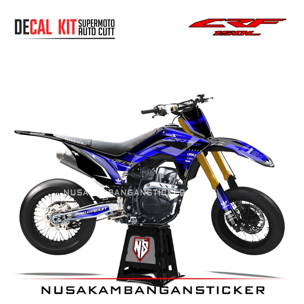 Decal Motor Honda CRF 150 L Full Body Biru Grafis Racing Team Stiker Kit Auto Cutt Supermoto Design 