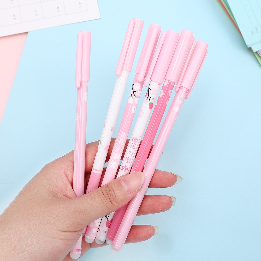 1pc Pulpen Gel 0.5mm Motif Bunga Sakura Lucu Dengan Penghapus Untuk Stationery Sekolah / Kantor