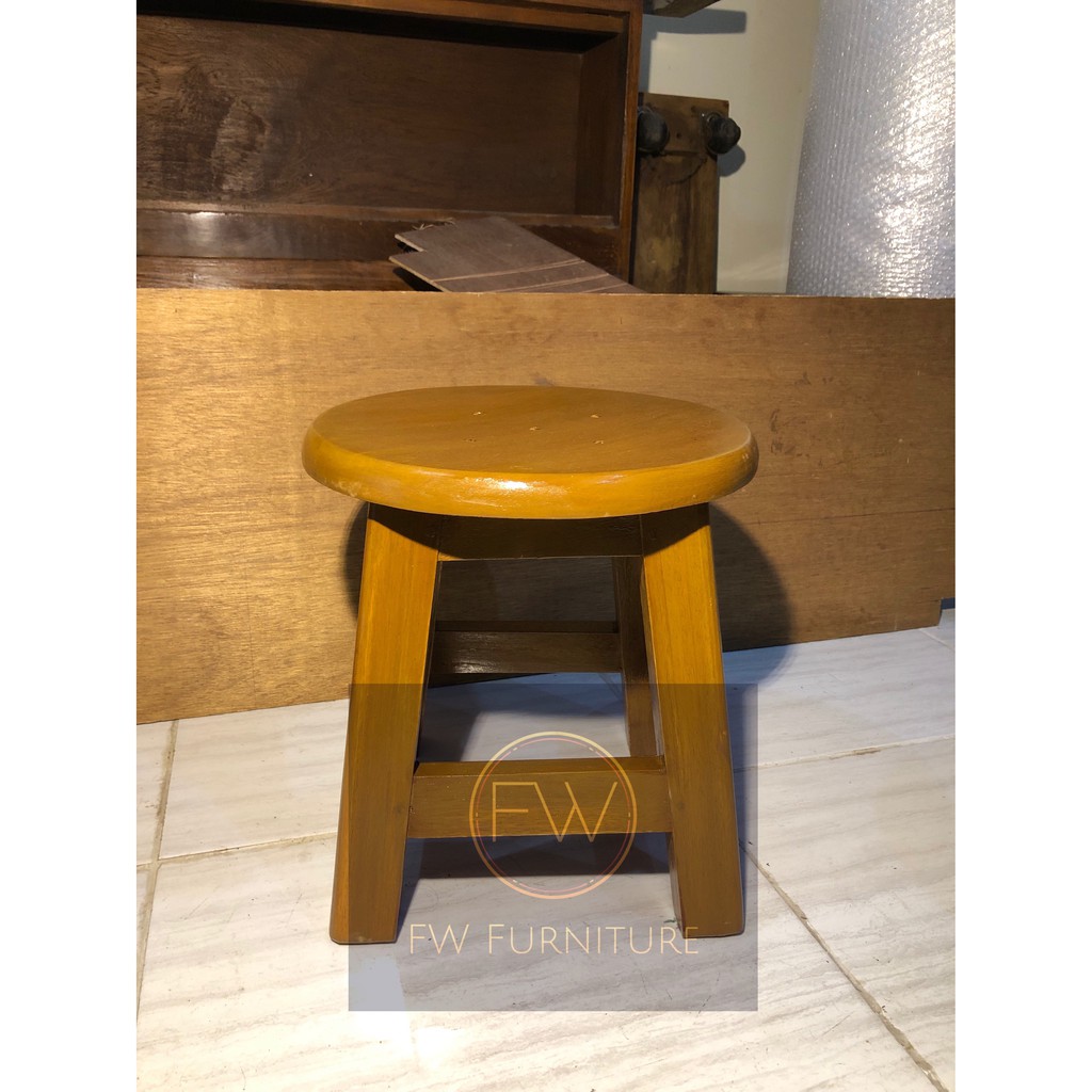 BANGKU KAYU SOLID BULAT JONGKOK/DINGKLIK/SANTAI/PENDEK 30CM