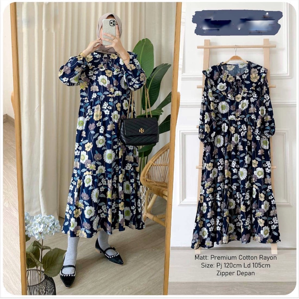 ANETA MIDI DRESS BAJU WANITA VERSI KERAH DRESS KOREA