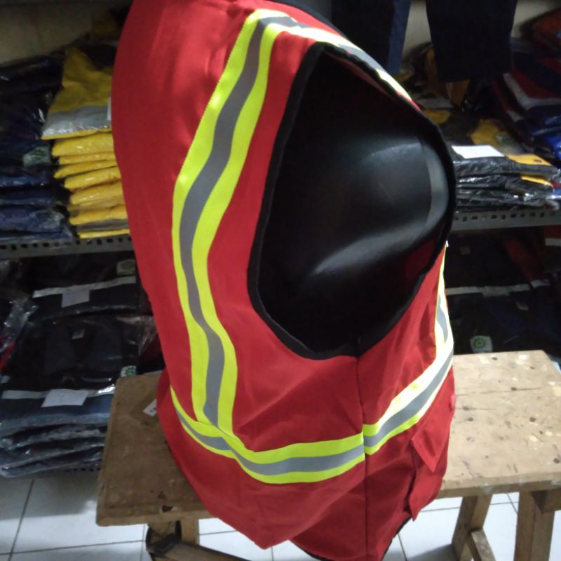 ROMPI SAFETY MERAH HSE BAHAN KAIN DRILL SCOTLIGHT HIJAU 5CM FREE LOGO K3 BENDERA