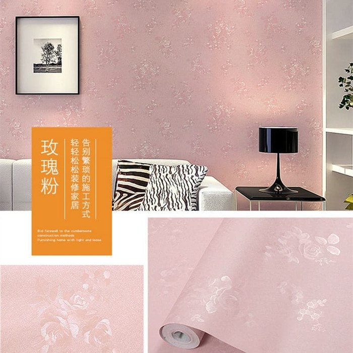 Wallpaper Sticker Dinding Pink Polos Embos WPS811 Walpaper Setiker Kamar Tidur Ruang Tamu Keluarga M