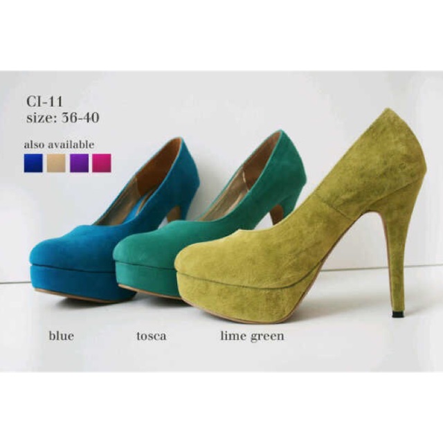Sepatu high heels BASIC berkualitas. pinkshovking / Toska /  lime / mustard / biru muda / bitu tua