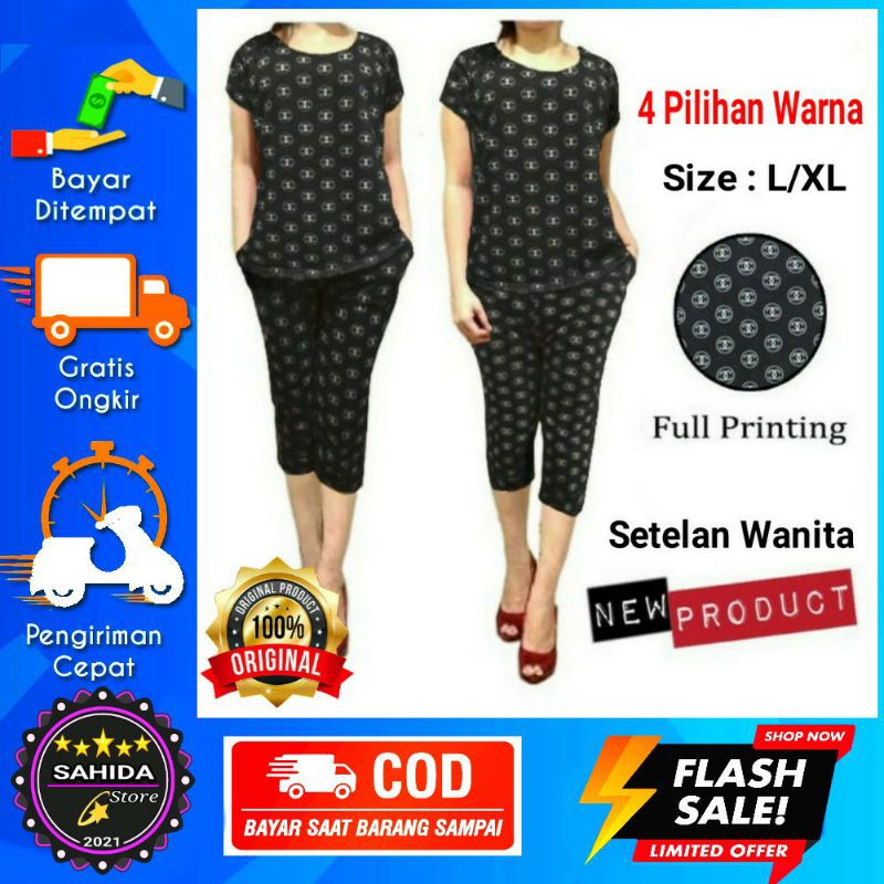 Baju Kaos Setelan Wanita Stelan 7 8 Cewek Santai L/XL Murah BAJU WANITA SETELAN 7/8 MOTIF CC