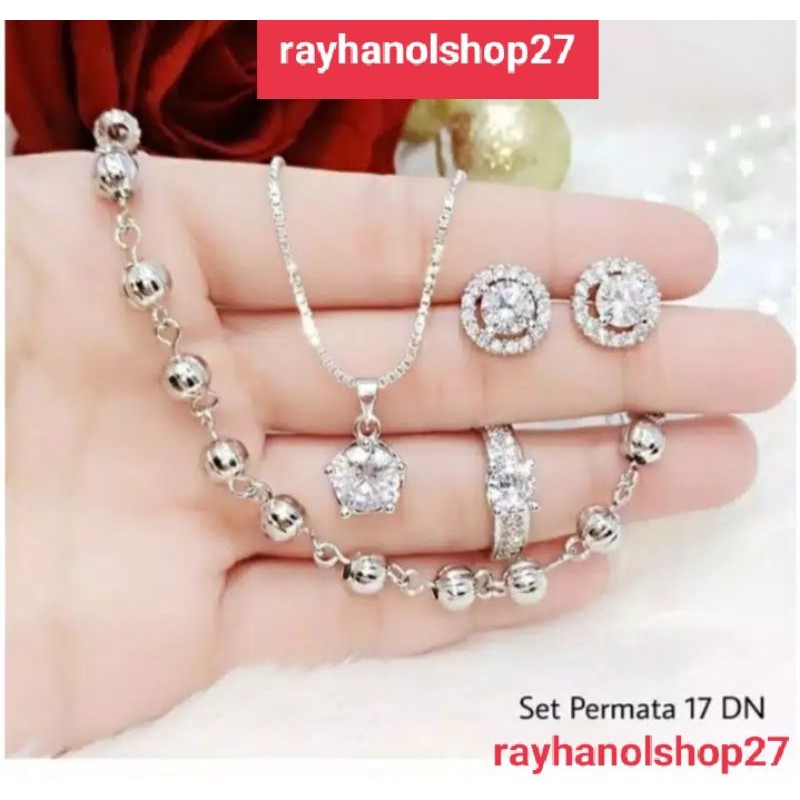 SET PERMATA SILVER LENGKAP FHASION WANITA LAPIS EMAS 24 K MEWAH