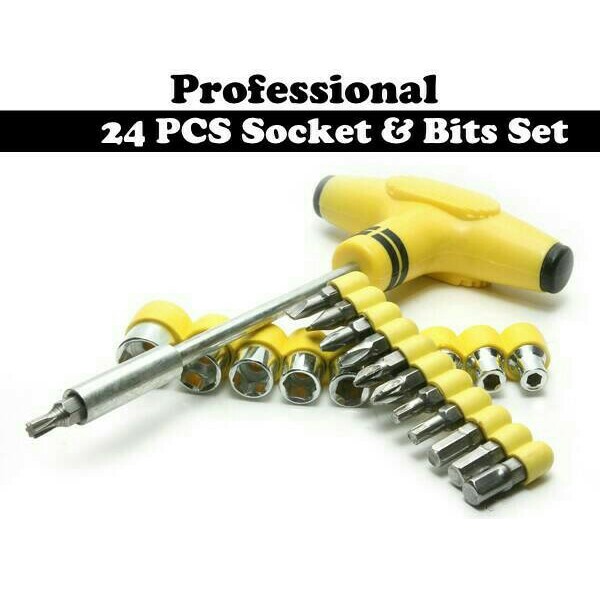 Palu Obeng 24 in 1 Obeng T Five Star 24 pcs Socket &amp; Bits Set Obeng Kunci T Obeng Murah