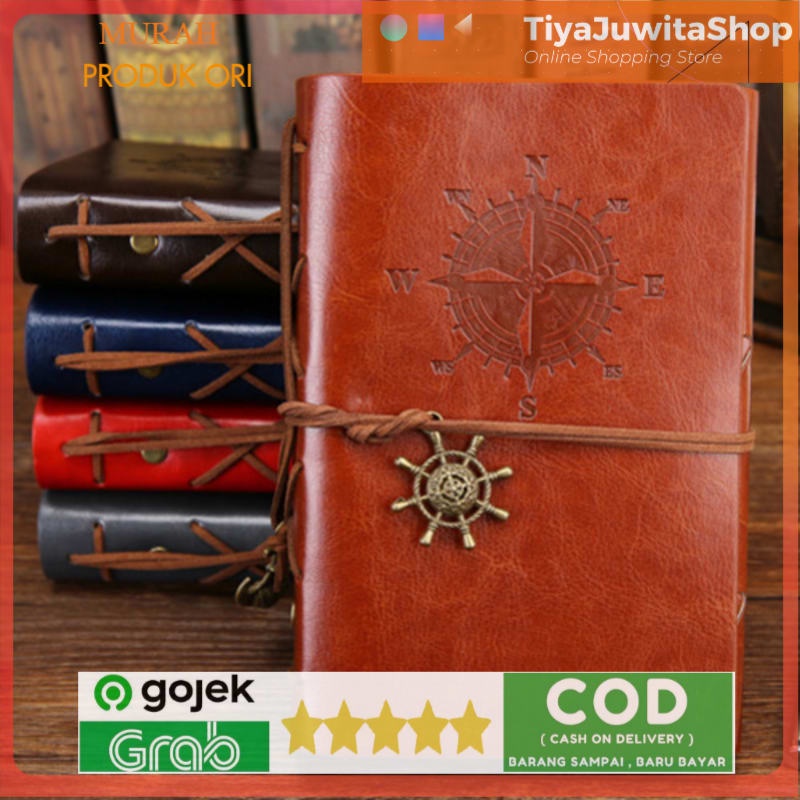 

PHANTACI Buku Catatan Binder Kulit Retro Compass Kertas A5 - Brown