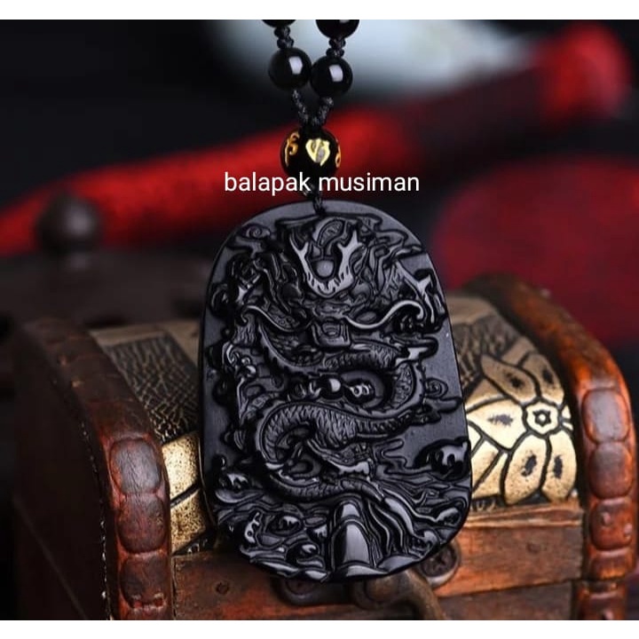 KALUNG PRIA LIONTIN GIOK HITAM / KALUNG BLACK JADE NAGA DRAGON TERMURAH