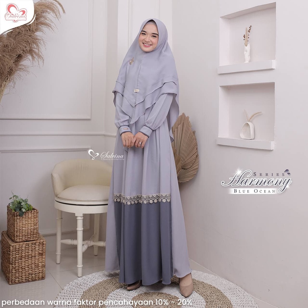 Salvina Hijab Sarimbit Raya Harmony Series BLUE OCEAN Quality Premium Syari'i - Family Set