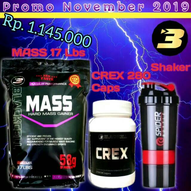 Promo blackcell mass gainer 17 lbs dan crex